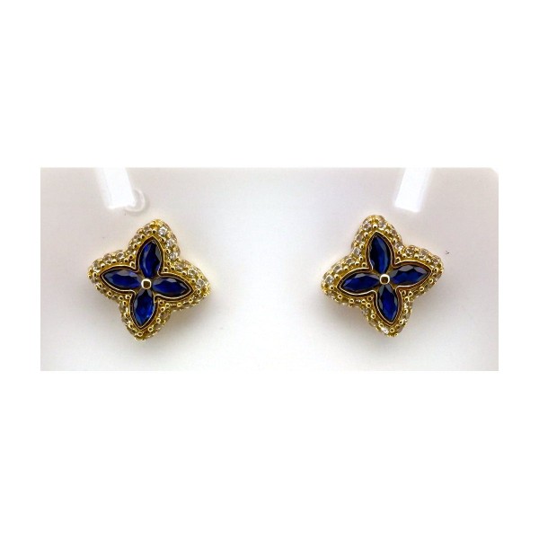 Pendientes flor azul de oro 18k